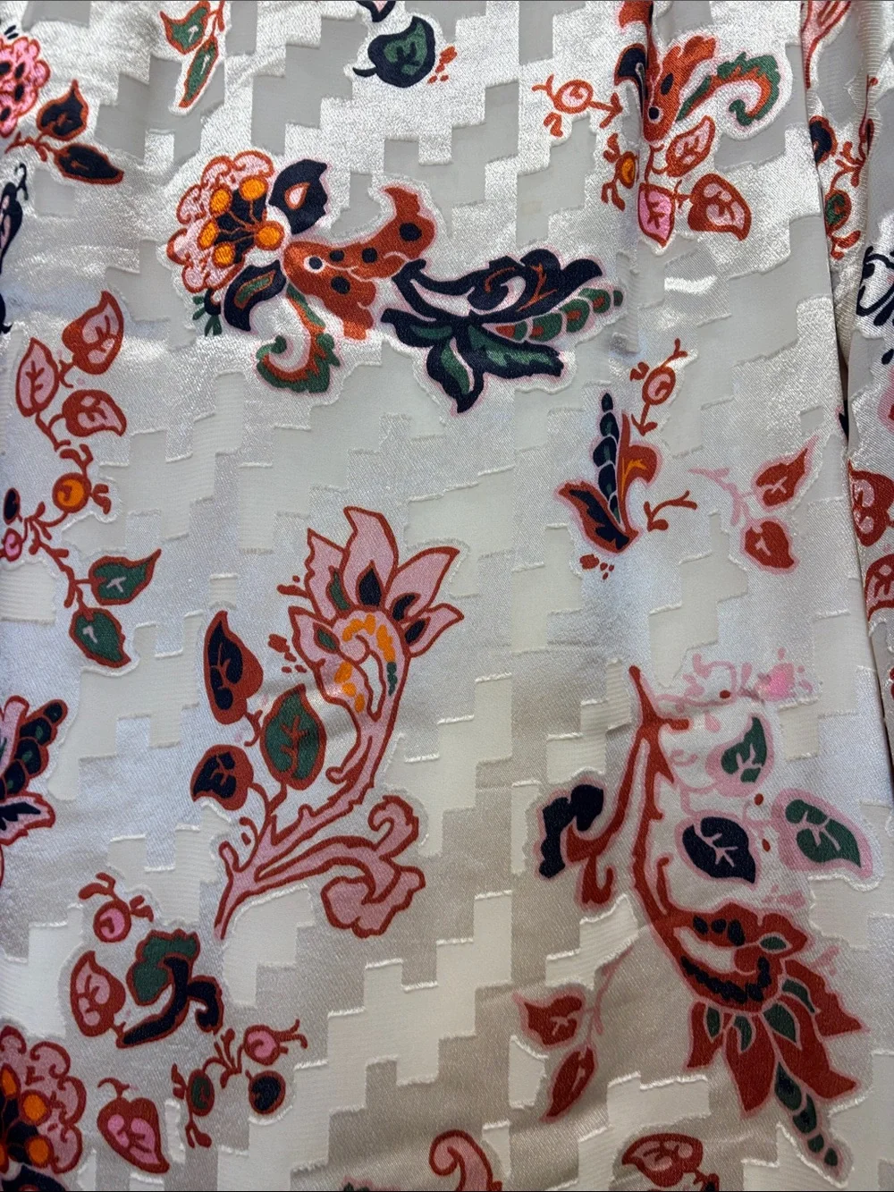 Tory Burch Shift Burnout Dress Ivory Mountain Paisley Gold Button Accents Sz 6